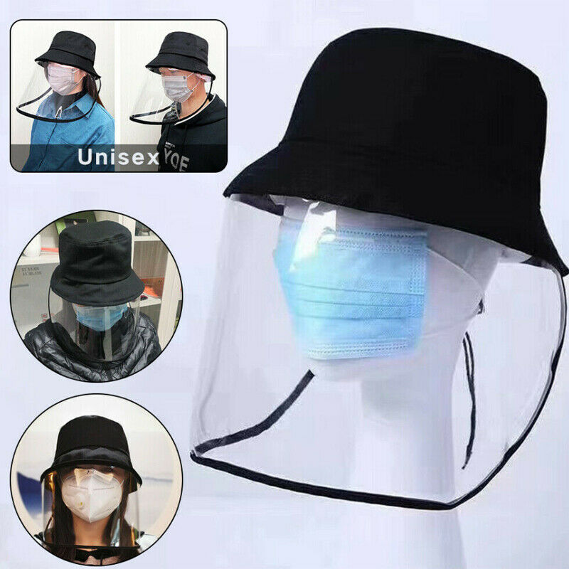 Black Fisherman Cap With Protective Clear Mask Saliva-Proof Dust-Proof Sun Visor Hat